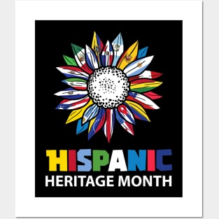 Hispanic Heritage Month Latino Counties Flags Sunflower Posters and Art